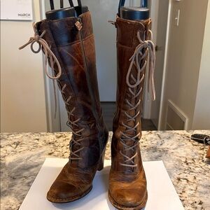 Frye Brown Lace-Up Tall Leather Boots